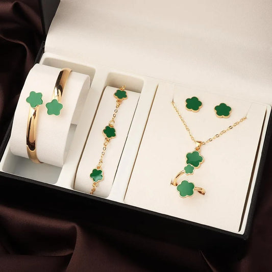 Flower Design Resin Plating Necklace & Bracelet Jewellery Set for Women