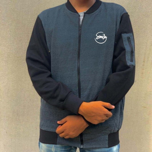 New Winter Collection Charcoal Grey “Smile” Printed Zipper Jacket for Men & Boys – Premium French Fleece, Stylish, Warm & Comfortable Winter Wear (M, L, XL)