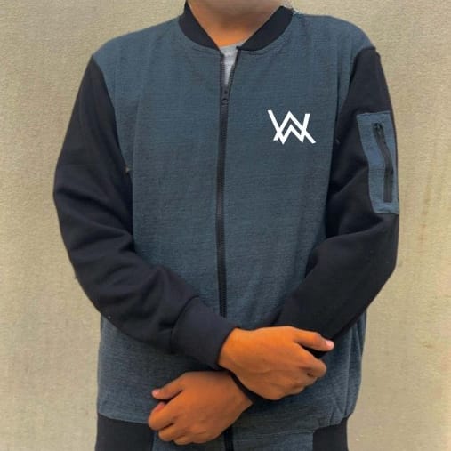 NEW Winter Collection Charcoal Grey WA Printed Zipper Jacket for Men & Boys – Premium Fleece Material, Stylish Bomber Design, Full Front Zipper Closure