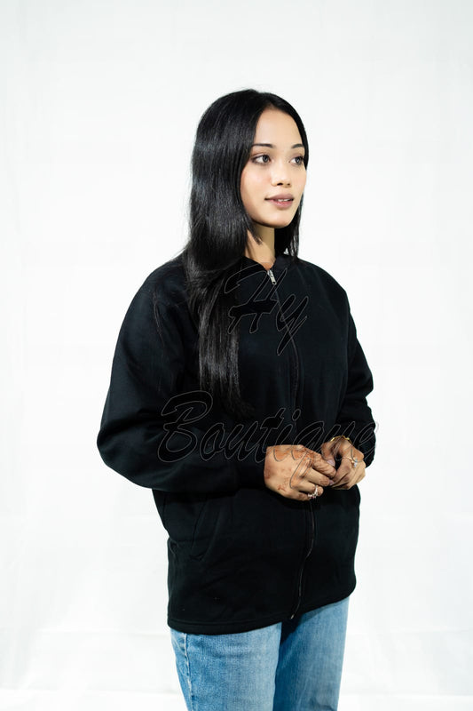 Best Quality Winter Wear Plain Fleece Black Jacket for Ladies & Girls | Soft, Warm & Stylish Winter Outfit