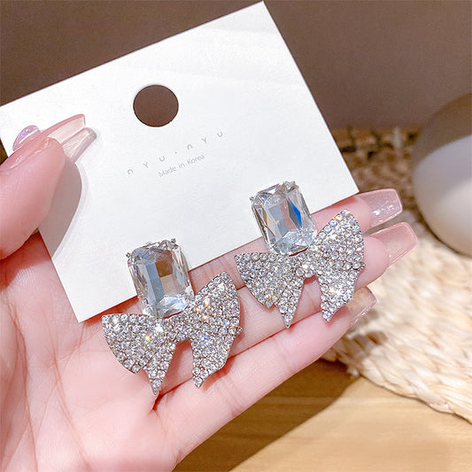 ZJE-165 Sparkling Bow Shape Zircon Korean Earrings Elegant Fashion Jewellery, Stylish Accessory for Women