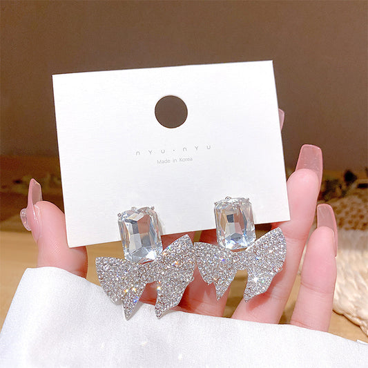 ZJE-165 Sparkling Bow Shape Zircon Korean Earrings Elegant Fashion Jewellery, Stylish Accessory for Women