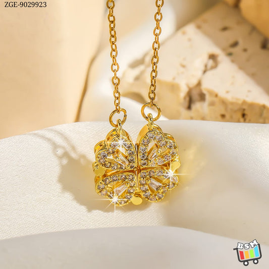 ZGE-923 Korean Magnetic 4 Leaf Clover Pendant Necklace Elegant 2 Ways Wearable Jewellery for Women