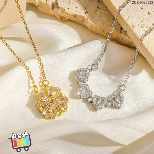 ZGE-923 Korean Magnetic 4 Leaf Clover Pendant Necklace Elegant 2 Ways Wearable Jewellery for Women