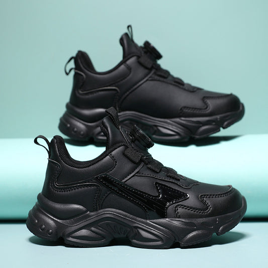 Children's white sneaker shoes for students and boys small white shoes with rotating buttons running shoes for girls