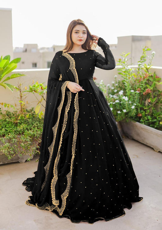 Women's Elegant Embroidered Chiffon Maxi Suit – 3 Pcs