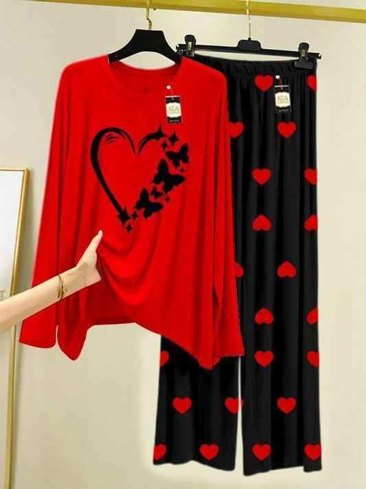 2 Pcs Women's Stitched Printed Night Suit