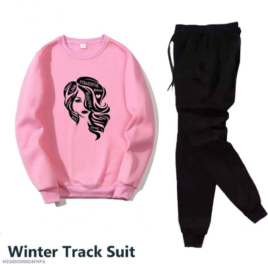 2 Pcs Women's Stitched Fleece Printed Sweatshirt Tracksuit