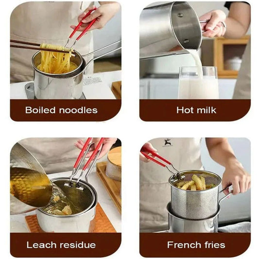 Stainless Steel Deep Fryer Pot with Strainer – 1200ML Heavy-Duty Frying Pan | Safe, Durable & Efficient Kitchen Cooking Tool