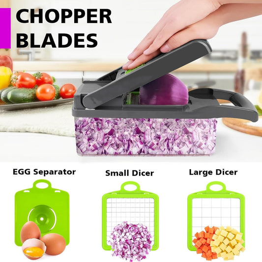 16-in-1 Multifunctional Vegetable Cutter & Slicer – Kitchen Tool with Interchangeable Blades for Quick, Easy Food Prep.