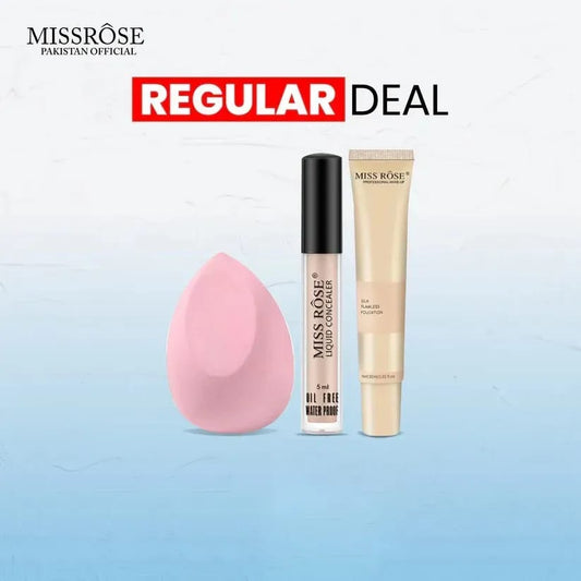 Miss Rose 3 PC Regular Deal Silk Foundation Concealer 30ml Each & Blender