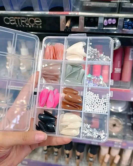 96 Pcs Artificial Nails With Beads – Multicolor Nail Art Decoration Set