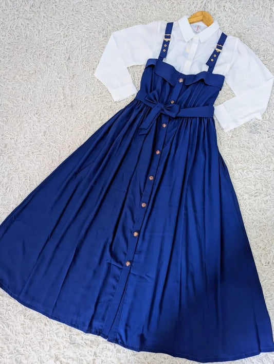 Stylish Navy Blue Linen Women’s Dress