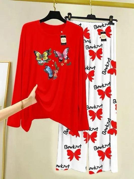 2 Pcs Women's Stitched Jersey Printed Night Suit