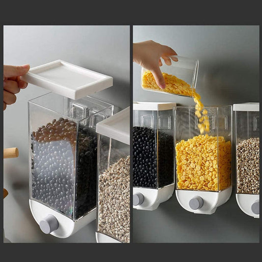 1Pc 1500ml Wall-Mounted Grain Storage Box – Cereal, Rice, Oats & Dry Fruit Dispenser | Kitchen Food Organizer Container.