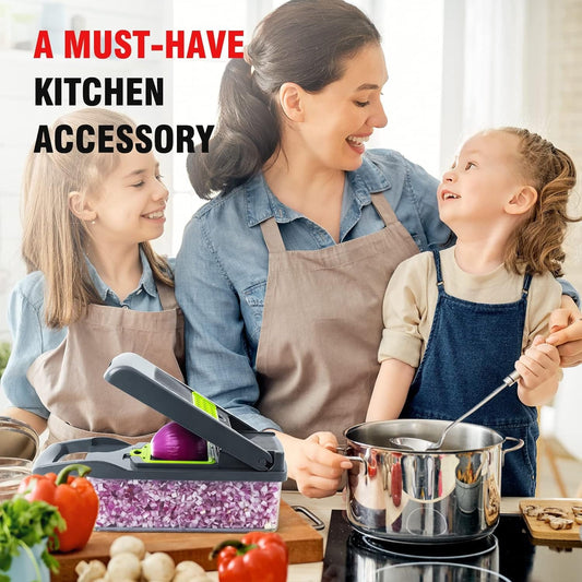 16-in-1 Multifunctional Vegetable Cutter & Slicer – Kitchen Tool with Interchangeable Blades for Quick, Easy Food Prep.