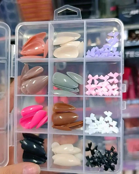 96 Pcs Artificial Nails With Beads – Multicolor Nail Art Decoration Set